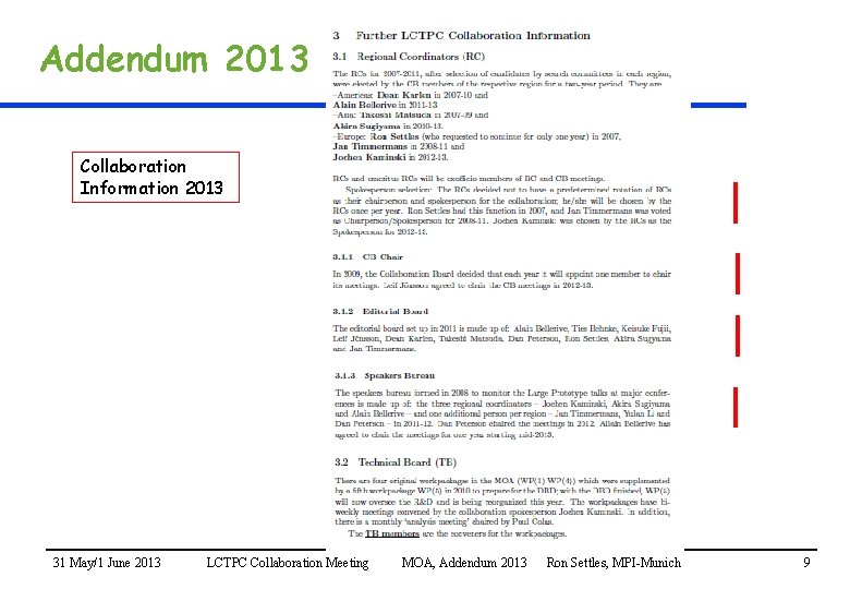 Addendum 2013 Collaboration Information 2013 31 May/1 June 2013 LCTPC Collaboration Meeting MOA, Addendum