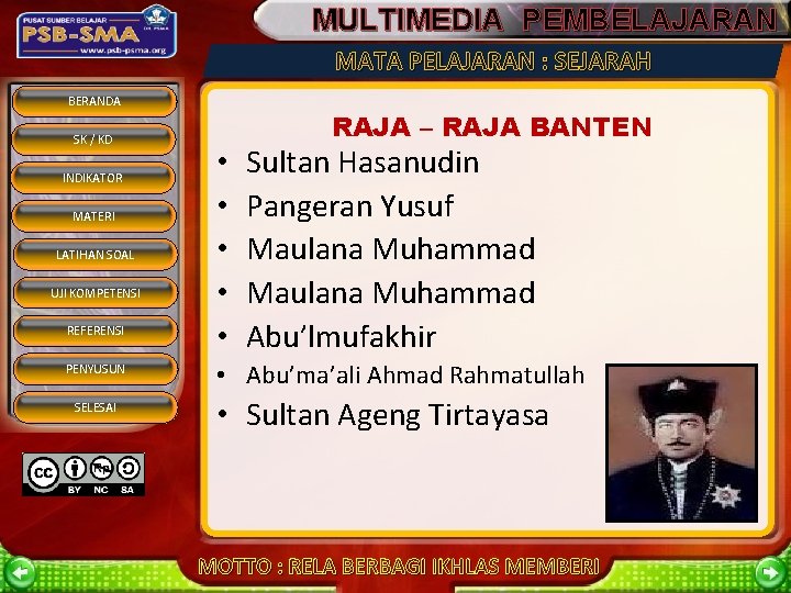 MULTIMEDIA PEMBELAJARAN MATA PELAJARAN : SEJARAH BERANDA SK / KD INDIKATOR MATERI LATIHAN SOAL