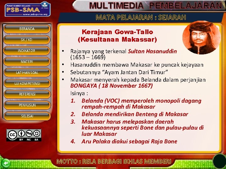 MULTIMEDIA PEMBELAJARAN MATA PELAJARAN : SEJARAH BERANDA SK / KD INDIKATOR MATERI LATIHAN SOAL