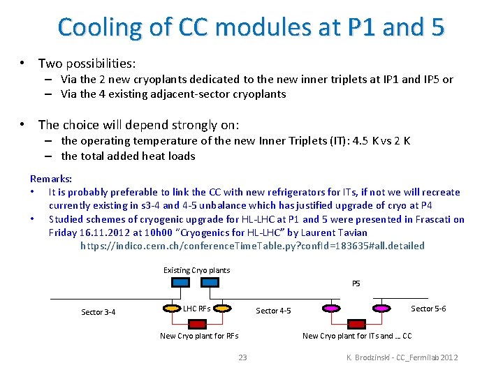Cooling of CC modules at P 1 and 5 • Two possibilities: – Via