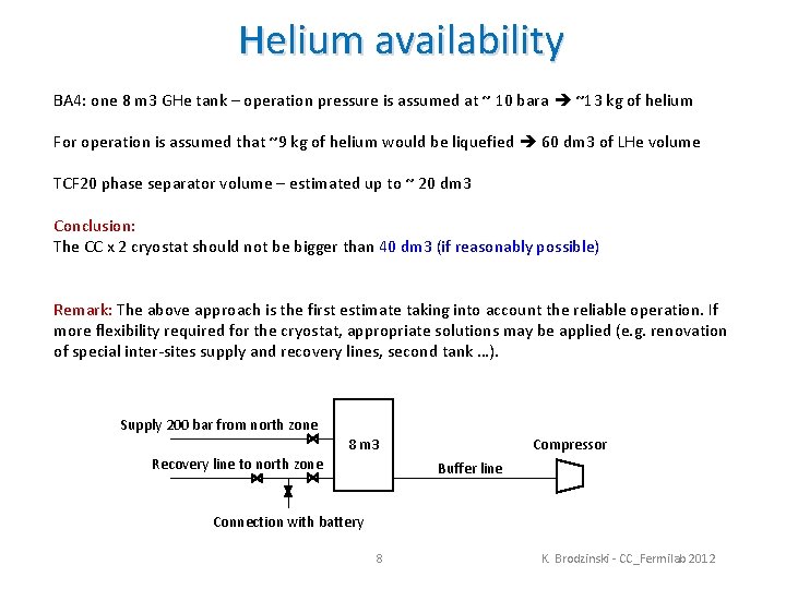 Helium availability BA 4: one 8 m 3 GHe tank – operation pressure is