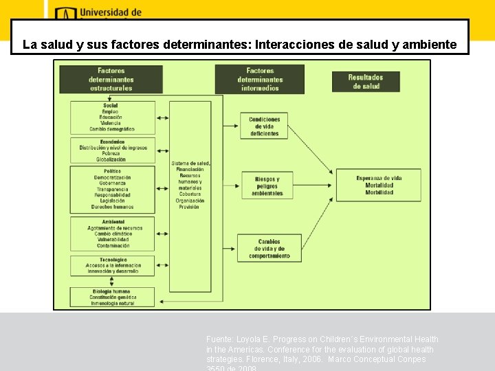 La salud y sus factores determinantes: Interacciones de salud y ambiente Fuente: Loyola E.
