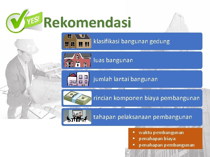 DIT. PBL Rekomendasi klasifikasi bangunan gedung luas bangunan jumlah lantai bangunan rincian komponen biaya