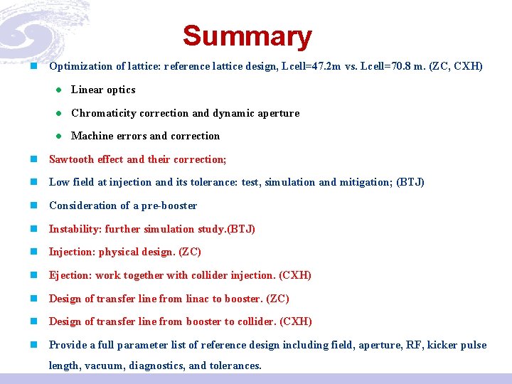 Summary n Optimization of lattice: reference lattice design, Lcell=47. 2 m vs. Lcell=70. 8