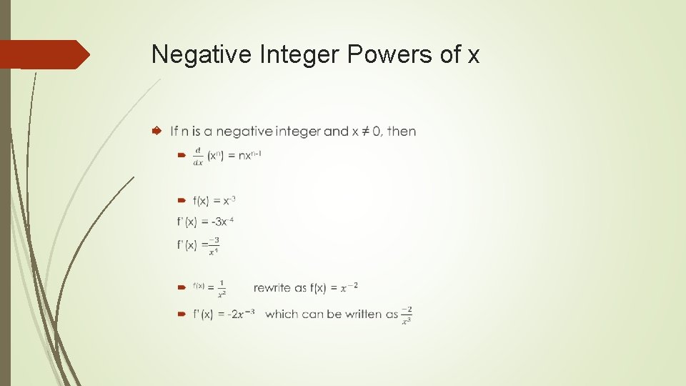 Negative Integer Powers of x 