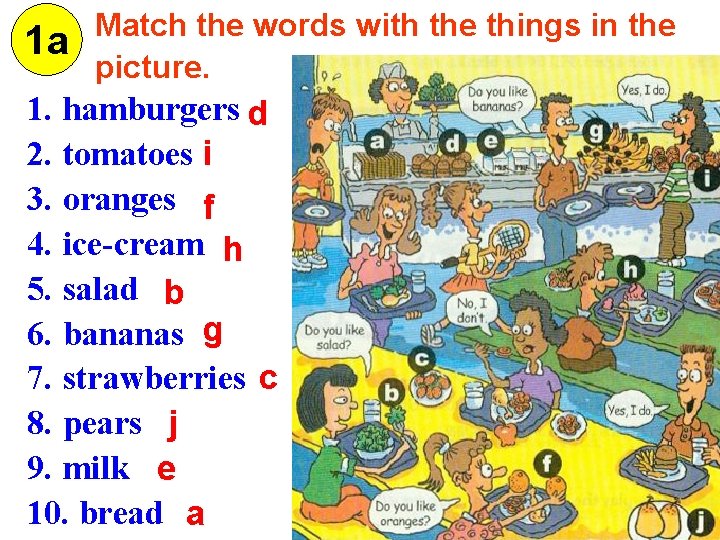 1 a Match the words with the things in the picture. 1. hamburgers d