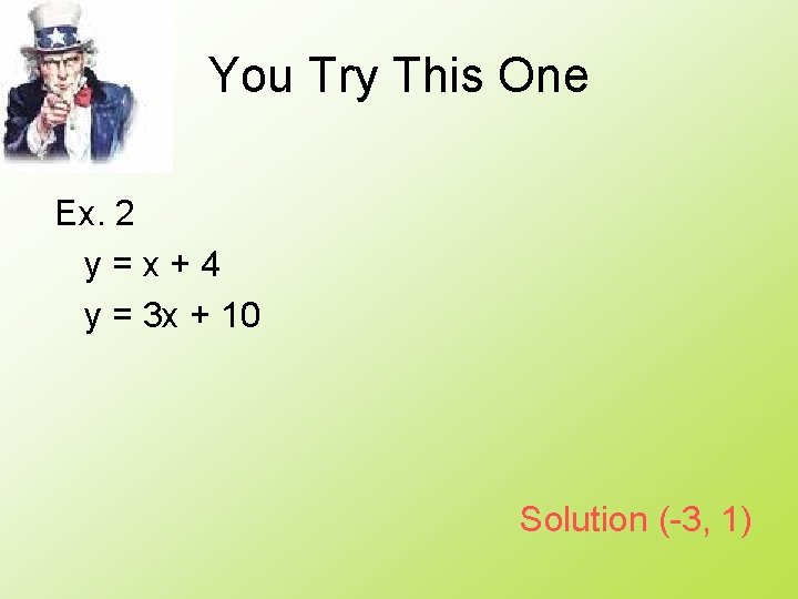 You Try This One Ex. 2 y=x+4 y = 3 x + 10 Solution