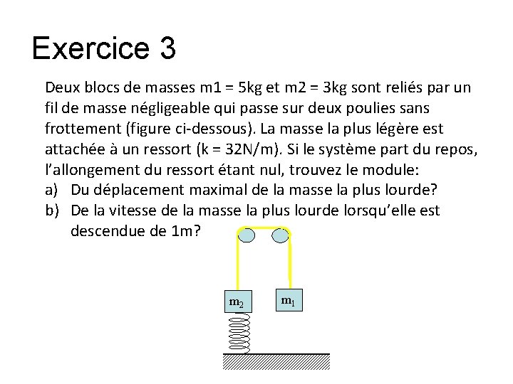 Exercice 3 Deux blocs de masses m 1 = 5 kg et m 2