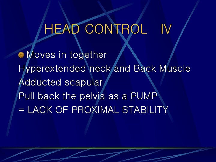 HEAD CONTROL IV Moves in together Hyperextended neck and Back Muscle Adducted scapular Pull