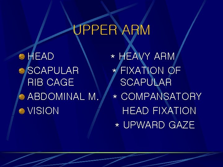 UPPER ARM HEAD SCAPULAR RIB CAGE ABDOMINAL M. VISION * HEAVY ARM * FIXATION