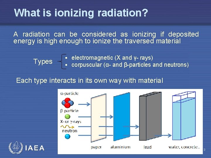 What is ionizing radiation? A radiation can be considered as ionizing if deposited energy