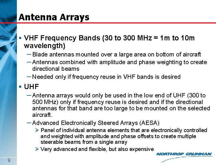 Antenna Arrays § VHF Frequency Bands (30 to 300 MHz = 1 m to
