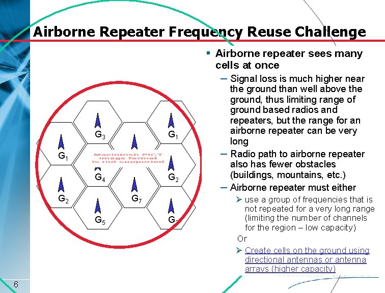 Airborne Repeater Frequency Reuse Challenge § Airborne repeater sees many cells at once –