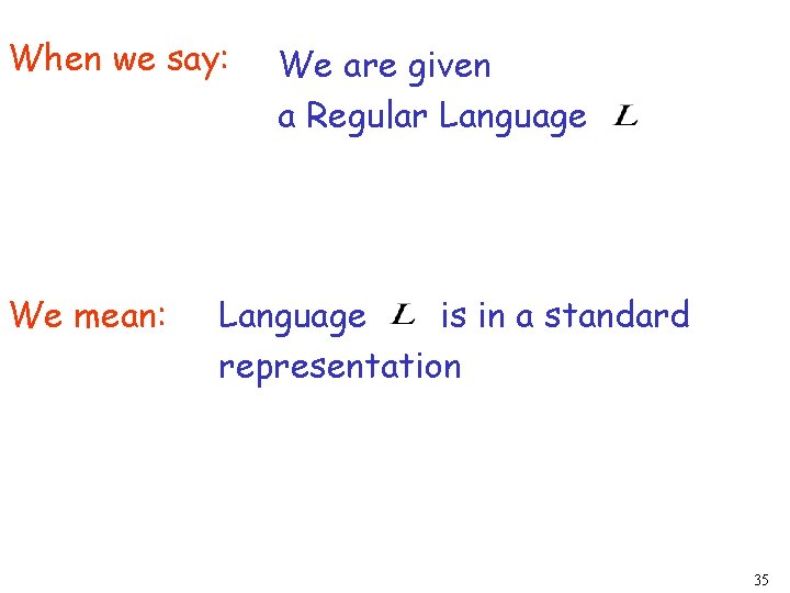 When we say: We mean: We are given a Regular Language is in a