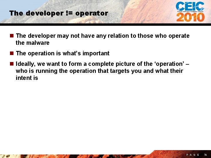 The developer != operator n The developer may not have any relation to those
