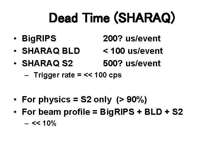 Dead Time (SHARAQ) • Big. RIPS • SHARAQ BLD • SHARAQ S 2 200?