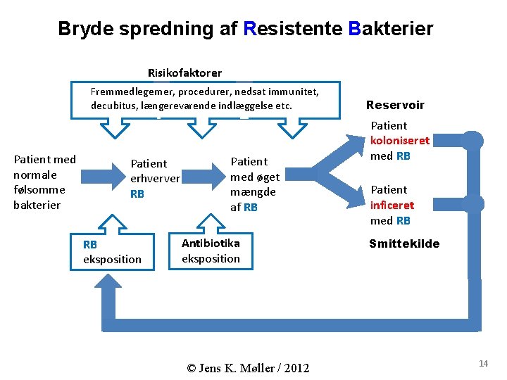 Bryde spredning af Resistente Bakterier Risikofaktorer Fremmedlegemer, procedurer, nedsat immunitet, decubitus, længerevarende indlæggelse etc.