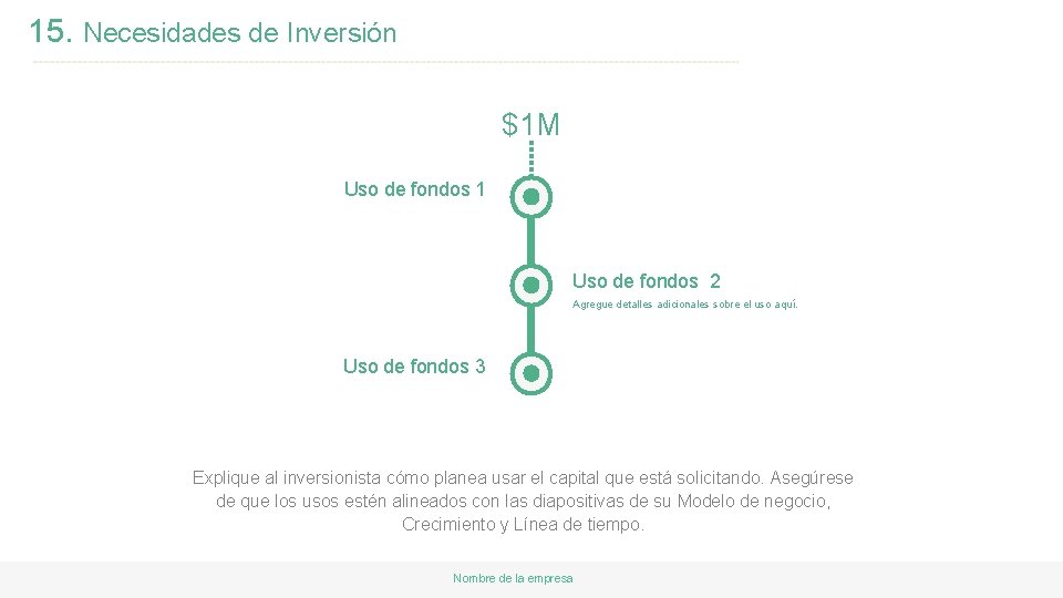 15. Necesidades de Inversión $1 M Uso de fondos 1 Add additional details about
