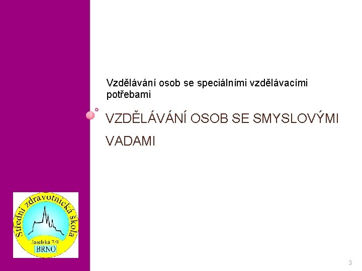 Vzdělávání osob se speciálními vzdělávacími potřebami VZDĚLÁVÁNÍ OSOB SE SMYSLOVÝMI VADAMI 3 