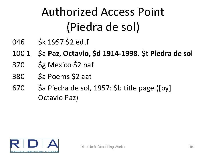 Authorized Access Point (Piedra de sol) 046 100 1 370 380 670 $k 1957