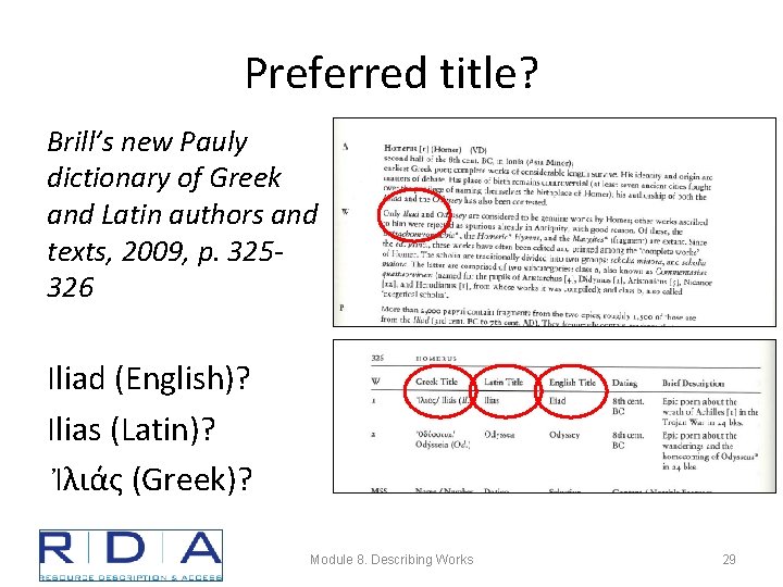 Preferred title? Brill’s new Pauly dictionary of Greek and Latin authors and texts, 2009,