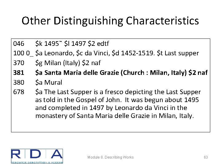 Other Distinguishing Characteristics 046 $k 1495˜ $l 1497 $2 edtf 100 0_ $a Leonardo,