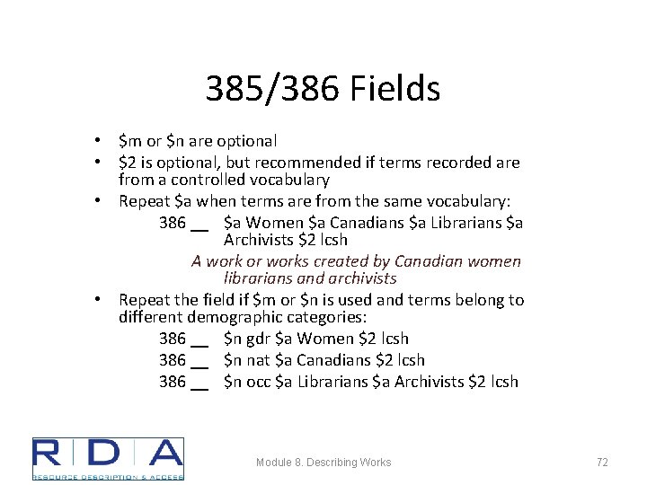 385/386 Fields • $m or $n are optional • $2 is optional, but recommended