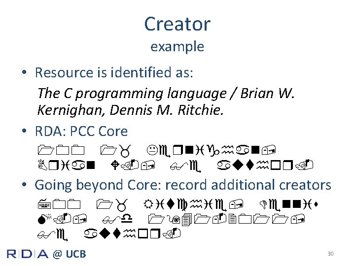 Creator example • Resource is identified as: The C programming language / Brian W.