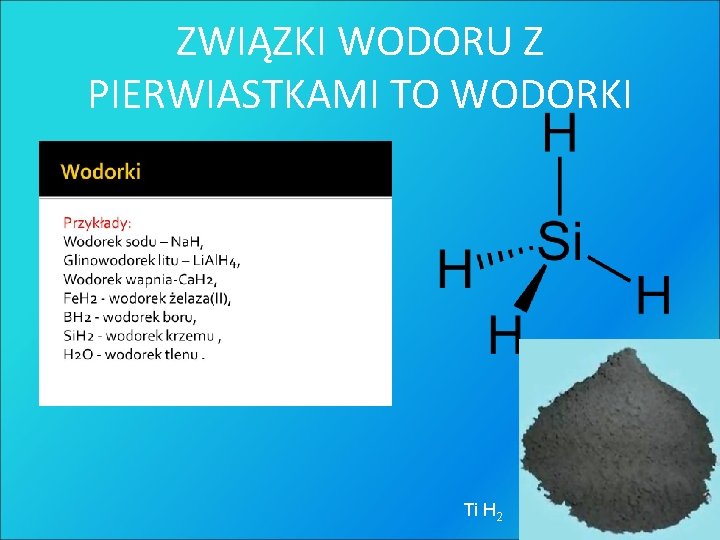 ZWIĄZKI WODORU Z PIERWIASTKAMI TO WODORKI Ti H 2 