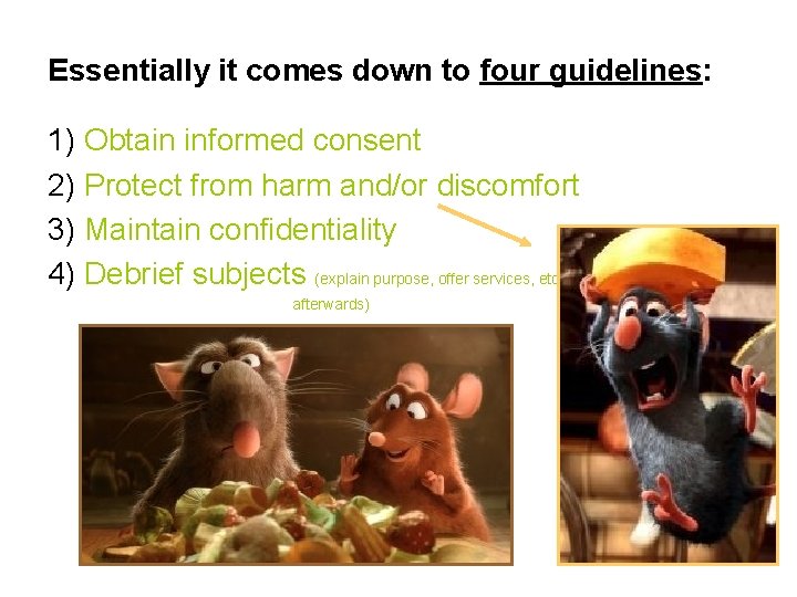 Essentially it comes down to four guidelines: 1) Obtain informed consent 2) Protect from