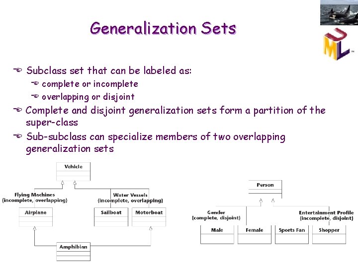 Generalization Sets E Subclass set that can be labeled as: E complete or incomplete