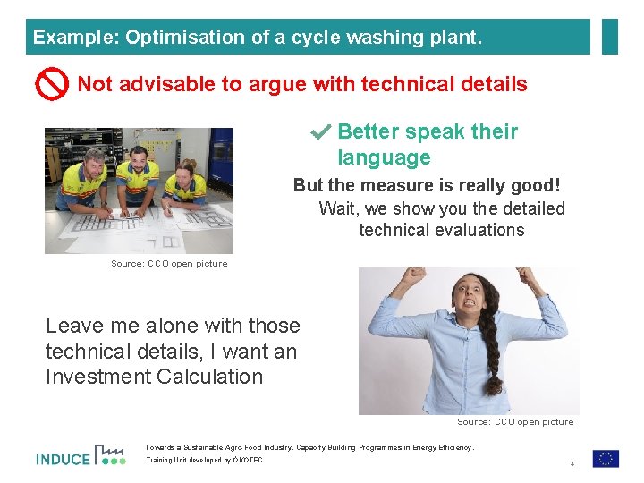 Example: Optimisation of a cycle washing plant. Not advisable to argue with technical details
