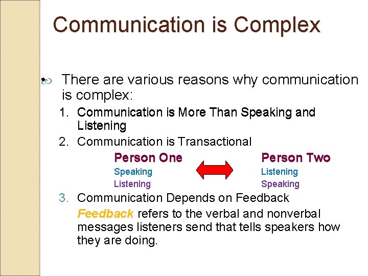 Communication is Complex • There are various reasons why communication is complex: 1. Communication