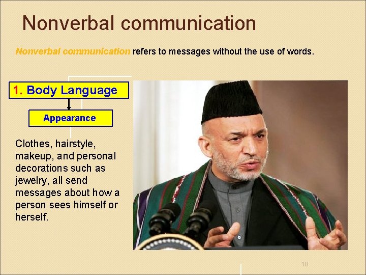 Nonverbal communication refers to messages without the use of words. 1. Body Language Appearance