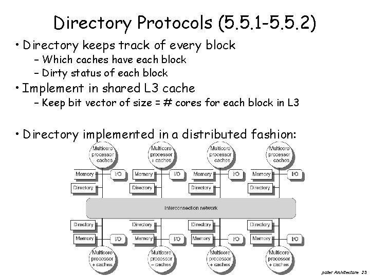 Directory Protocols (5. 5. 1 -5. 5. 2) • Directory keeps track of every