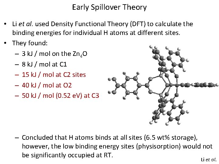 Early Spillover Theory • Li et al. used Density Functional Theory (DFT) to calculate