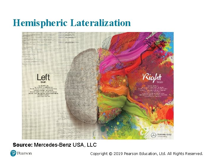 Hemispheric Lateralization Source: Mercedes-Benz USA, LLC Copyright © 2019 Pearson Education, Ltd. All Rights