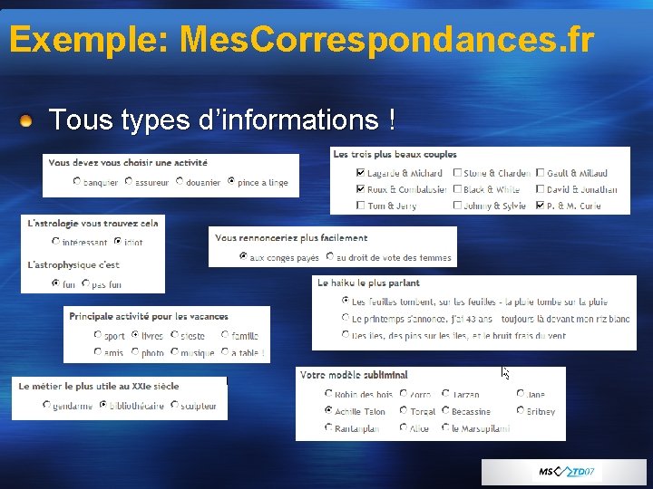 Exemple: Mes. Correspondances. fr Tous types d’informations ! 