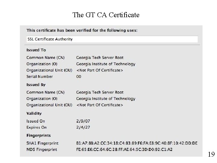 The GT CA Certificate 19 