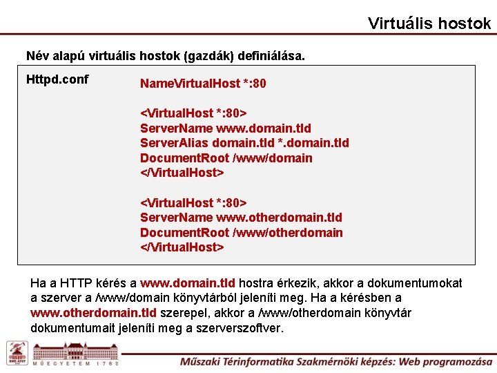 Virtuális hostok Név alapú virtuális hostok (gazdák) definiálása. Httpd. conf Name. Virtual. Host *: