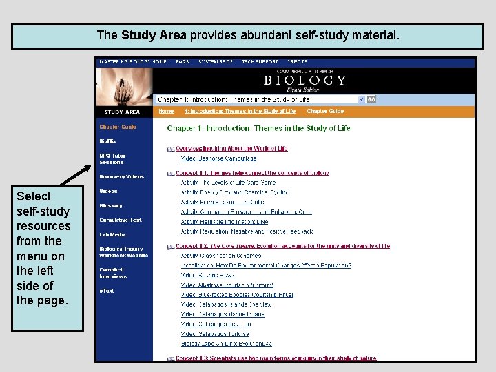 The Study Area provides abundant self-study material. Select self-study resources from the menu on