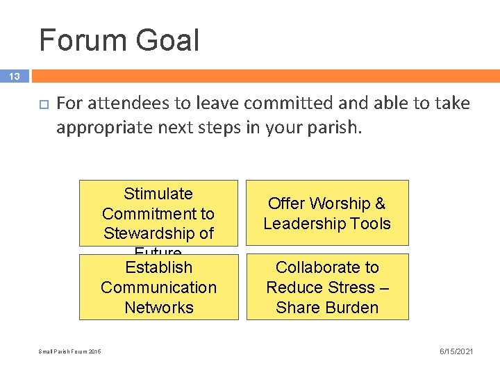 Forum Goal 13 For attendees to leave committed and able to take appropriate next