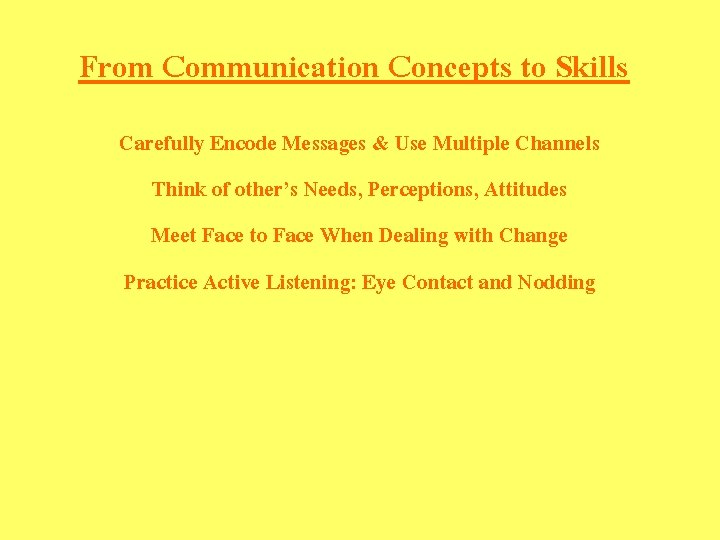 From Communication Concepts to Skills Carefully Encode Messages & Use Multiple Channels Think of