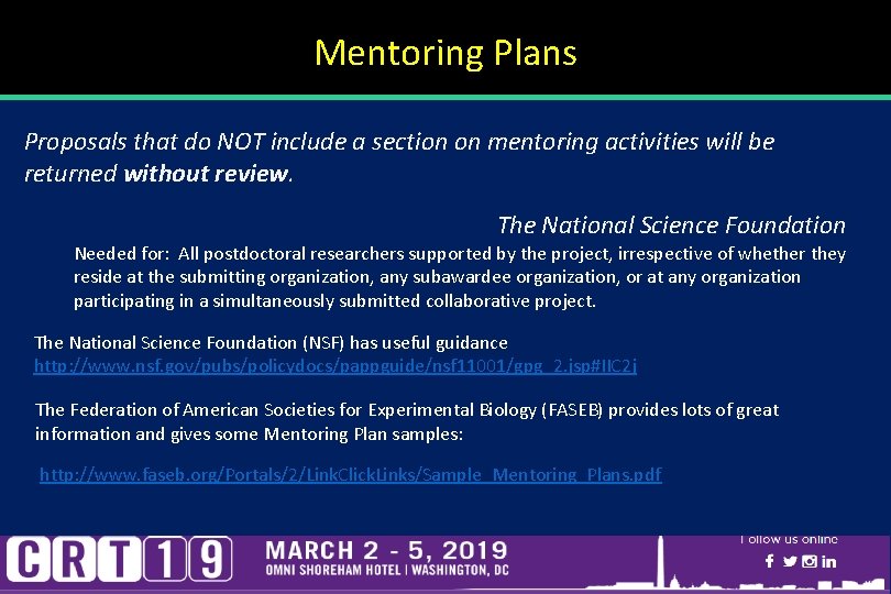 Mentoring Plans Proposals that do NOT include a section on mentoring activities will be