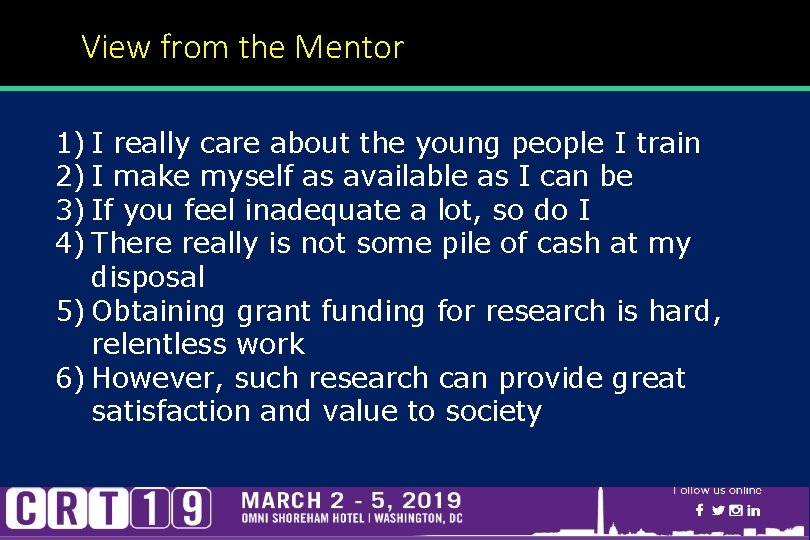 View from the Mentor 1) I really care about the young people I train