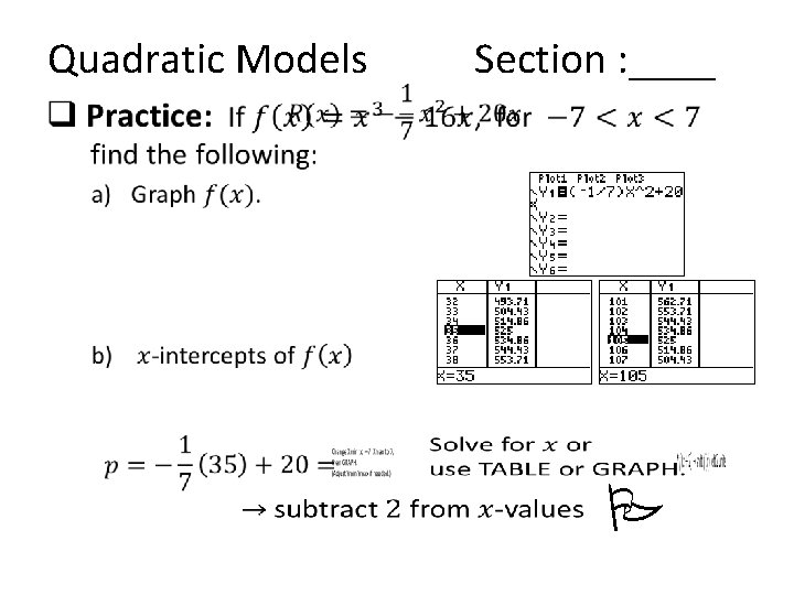 Quadratic Models Section : ____ • P 