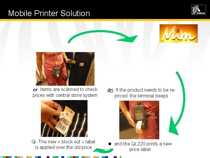 Mobile Printer Solution j Items are scanned to check prices with central store system
