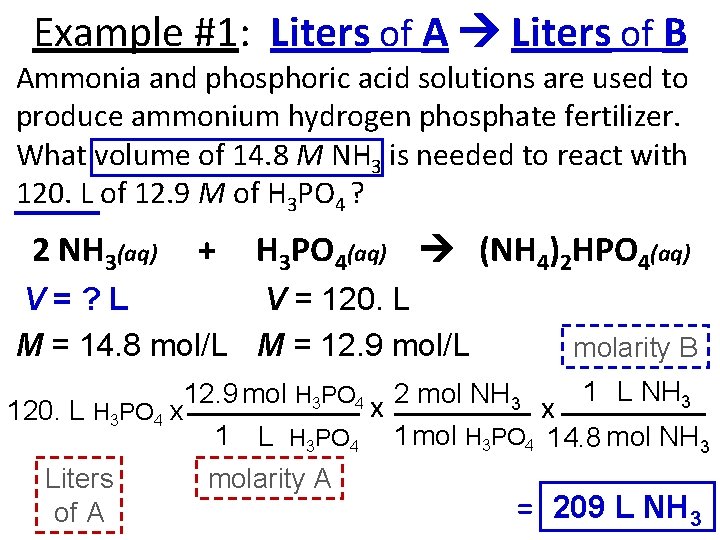 Example #1: Liters of A Liters of B Ammonia and phosphoric acid solutions are