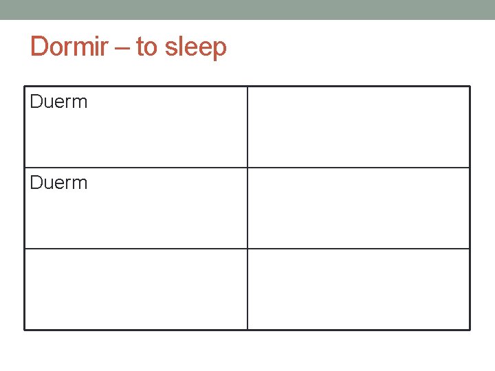 Dormir – to sleep Duerm 
