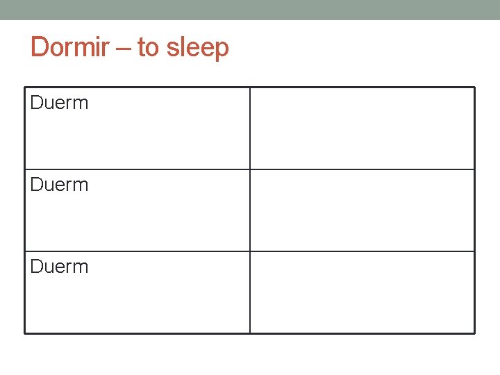 Dormir – to sleep Duerm 